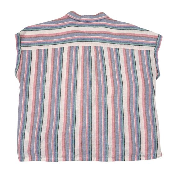 Orvis Top Women’s Size XXL Multicolor Striped Linen Blend Button Front Cuff - Picture 3 of 11